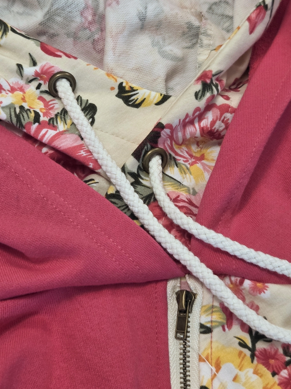 NWT Vanilla Bay Floral Asymmetrical Zip Hoodie Pink Cream Raglan Sweatshirt S - Picture 8 of 16